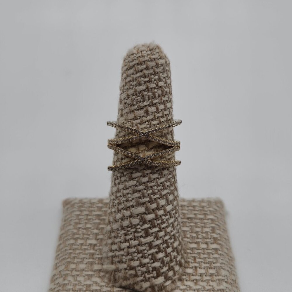 Size 6.75 Worn Gold Plated Sterling Silver Cubic Zirconia Ring A2489